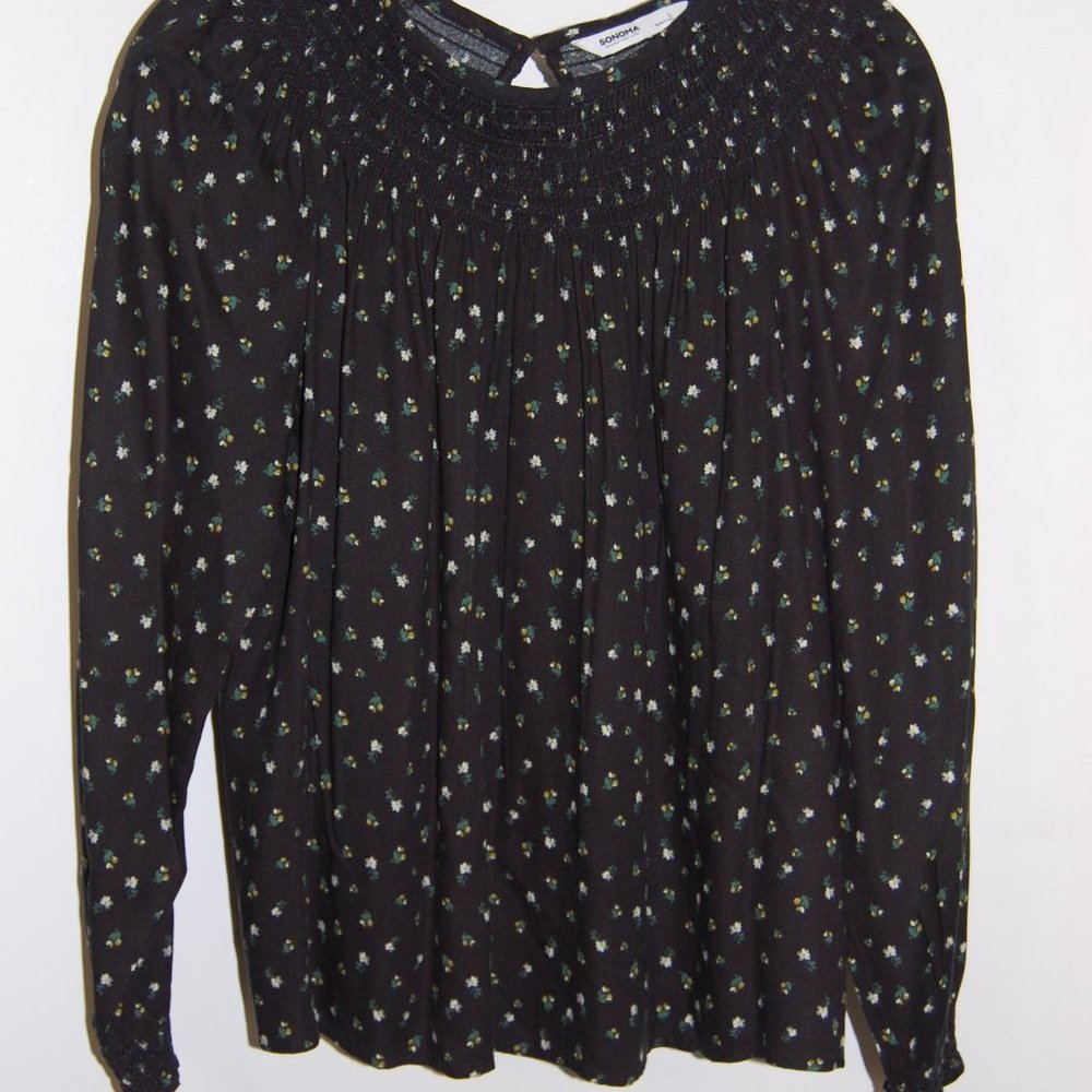 Floral, smocked neck, top
